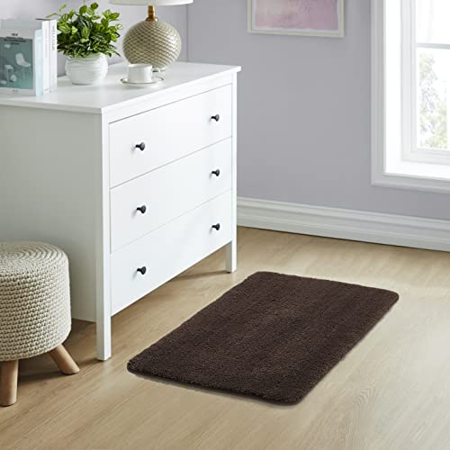 YHF Bathroom Rugs 20" X 32", Extra Thick & Soft Microfiber Shaggy, Machine Washable Bath Mats, Absorbent Bath Rugs, Non-Slip Rubber Backing Bath Mat for Bathroom Floor, Tub and Shower, Brown - color: Brown, size: 20" X 32" (Rectangular)