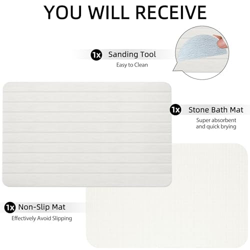 YEECOPON Stone Bath Mat Diatomaceous Earth Bath Mat Non-Slip Super Absorbent Bath Mats for Bathroom Quick Drying Diatomite Stone Shower Mat Large Natural Easy to Clean