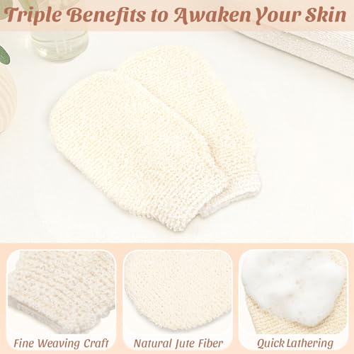 2-Pack Hemp Bath Gloves – Natural Shower Mitts for Body Scrub, Gentle Exfoliating Washcloth Mittens for Men & Women Skincare