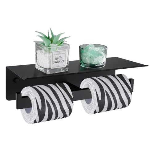 Angle Simple Matte Black Toilet Paper Holder with Shelf, 304 Stainless Steel Double Toilet Tissue Roll Holder for Wall - color: Matte Black, size: Double Rod
