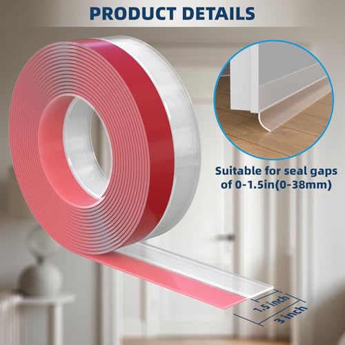 Elvone Weather Stripping Door Seal for Door Frames, 36'x3 x0.08, Clear | Self-adhesive flexible silicone seal tape for door frame gaps and window gaps. block drafts, dust, and noise - color: Clear, size: 36ft (3" W x 5/64 "T)