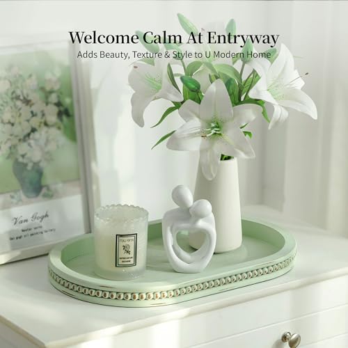 Hanobe Decorative Trays for Coffee Table: Sage Green Oval Bathroom Trays - Wood Modern Farmhouse Decor for Home Kitchen Counter Entryway Table - color: Sage Green