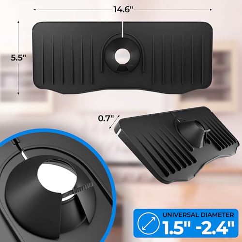 Black Kitchen Sink Splash Guard Behind Faucet. Food-Grade Silicone Kitchen Faucet Splash Guard for Bathroom, RV. Durable Faucet Absorbent Mat for Kitchen Sink with Flexible Petals, Grooves
