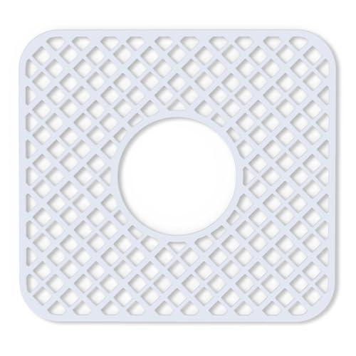 2 Pack Silicone Sink Protector for Kitchen Sink, Trellis Pattern 12 x 11" Sink Grid Mat Silicone Protectors, Center Drain, White - color: White
