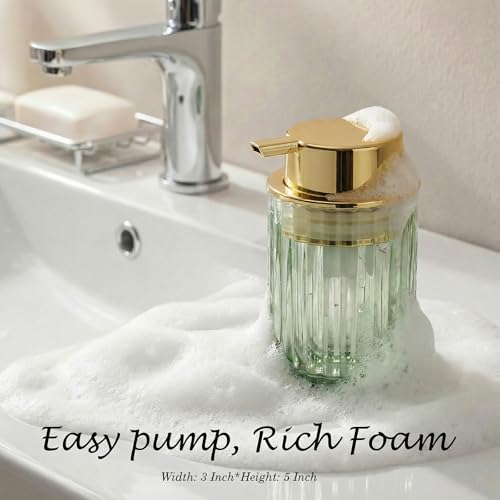 Amolliar Foaming Soap Dispenser, 8OZ Green Glass Soap Dispenser with Plastic Pump, Refillable Hand Soap Dispenser for Bathroom, Kitchen, Shower, Lotion, Dish Soap Dispenser, Home Decor, Gold 2 Pack - color: Gold
