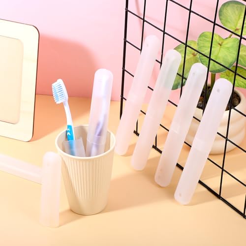 60 Packs Plastic Toothbrush Holders Bulk, Travel Toothbrush Case Covers with Ventilation Holes, 7.67 x 1.1 Inch White PP Material Toothbrushes Protectors for Home Camping Travel