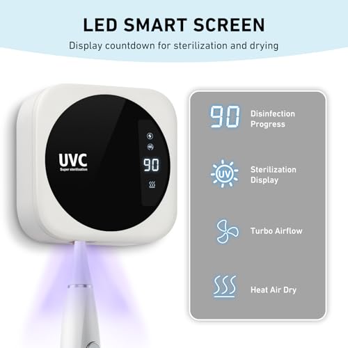 Travel Toothbrush Cleaning Case,Portable UV Toothbrush Cleaner with LED Screen,Smart Toothbrush Holder with Heating,Fan Drying and Mirror For Traveling or Business Trip & Fit All Toothbrushes - White