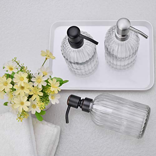 16Oz Bathroom Glass Soap Dispenser with Black Rust Proof Pump,Premium Kitchen Soap Dispenser with Vertical Stripe, Lotion Dish Dispenser for Modern Home Decor, Countertop, Hotel - color: Matte Black +Clear, size: 1-Pack