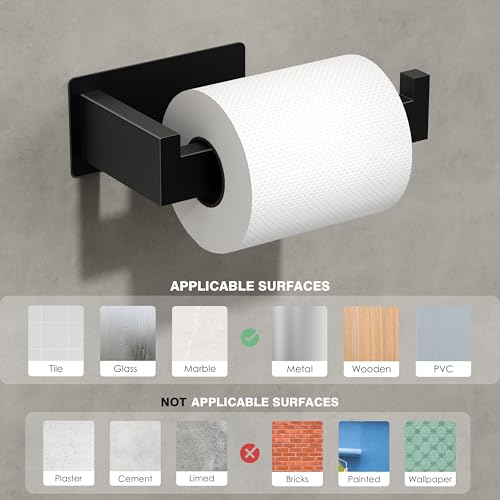 Auxmir Adhesive Toilet Paper Holder, No Drilling Toilet Roll Holder Wall Mount, Premium Thicken SUS304 Stainless Steel, Rustproof Toilet Tissue Holder for Bathroom Kitchen Washroom RV, Matte Black - color: Toilet Paper Holder-black