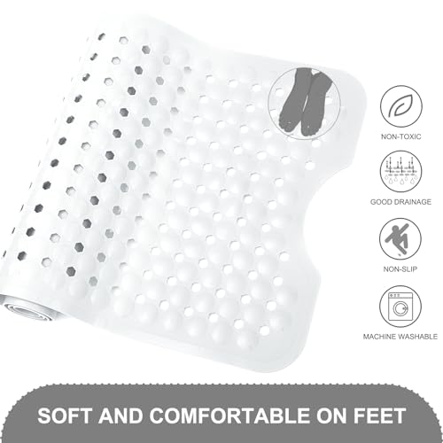 TEESHLY Bath Tub and Shower Mats, Non Slip 40 x 16 Inch Extra Large Bathtub Mat, Machine Washable Bathmat with Drain Holes, Suction Cups for Bathroom Floor, White - color: White