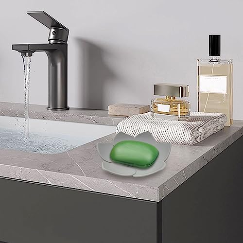 2 Pack Silicone Soap Dishes with Draining, Lotus Flowers Bar Soap Holder for Shower, Soap Saver for Counter, Bathtub, Kitchen Sink(White/Gray) - color: White/Grey