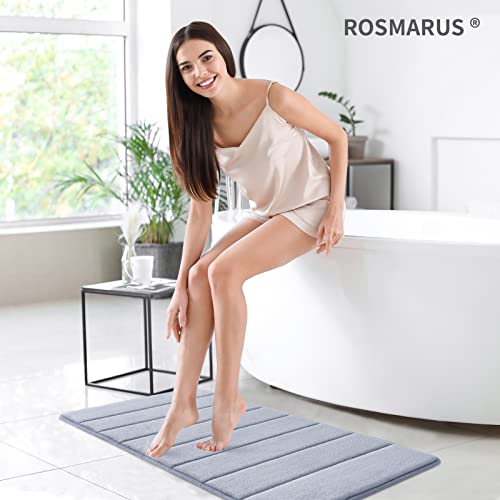 ROSMARUS Memory Foam Bath Mat 20” x 32”, Water Absorbent Shower Mat, Thick Non Slip Bath Rugs with PVC Backing, Ultra Soft for Bathroom Floor & Tub, Grey - color: Grey, size: 20" x 32" (Rectangular)