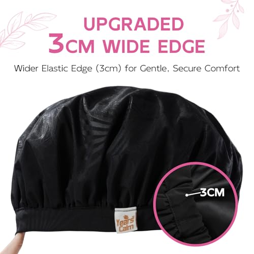 Years Calm Luxury Shower Cap for Women, Color Changing Shower Cap Reusable Waterproof, Flexi Satin Lined, Stylish Hair Cap for Shower, Washable Elastic Band Bath Cap for Long Hair, Braids (Black) - color: Black