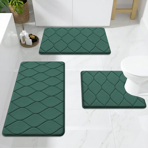 Smiry Memory Foam U-Shaped Toilet Mat 24"x20", Ultra Soft Non-Slip Bathroom Floor Mat, Water Absorbent & Machine Washable Commode Contour Rug for Toilet Home Decor, Hunter Green - color: Hunter Green, size: 24"x20" Contour Rug