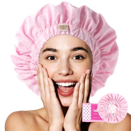 Years Calm Luxury Shower Cap for Women, Color Changing Shower Cap Reusable Waterproof, Flexi Satin Lined, Stylish Hair Cap for Shower, Washable Elastic Band Bath Cap for Long Hair, Braids (Pink) - color: Pink