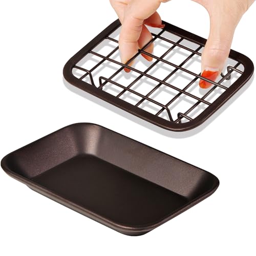 SheeChung Kitchen and Bathroom Soap Dish Tray - Metal Soap Dish Tray with Drainage Grid and Holder for Kitchen Sink Countertops to Store Soap, Sponges, Scrubbers - Rust Resistant (1 Pack, Bronze) - color: Bronze