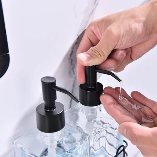 Modern Square Clear Glass Soap Dispenser Set of 2, 13.5oz Refillable with Rust Proof Pump, Leak-Proof Dish & Hand Soap Dispenser for Kitchen Bathroom Sink