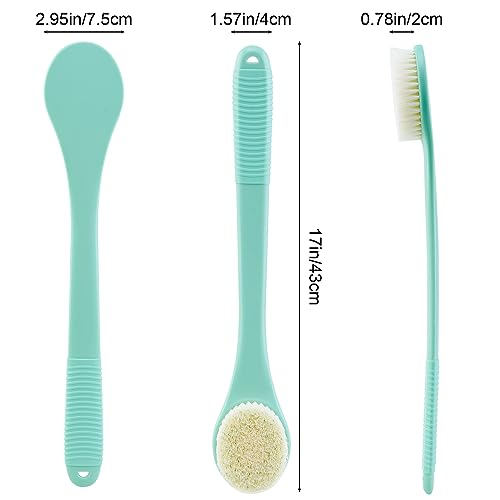 Back Scrubber for Shower, Shower Body Brush for Cleaning with Long Handle for Showering, 17 Inch Back Washer Exfoliator for Shower Men Women with Non-Slip Handle, Adhesive Hook (Celadon Green) - size: Celadon Green - Artificial Bristles