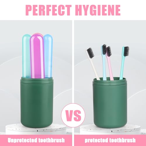 Hooqict 4 Pack Travel Toothbrush Case Portable Travel Toothbrush Holder Plastic Toothbrush Container Protector Cover Case for Traveling, Bathroom, Camping, Home, School, Business - color: Cyan, Pink, Purple, Blue