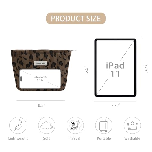 Wudygirl Makeup Bag Travel Cosmetic Bag for Women Small Makeup Pouch with Handle Zipper Cosmetic Pouch Handbag Aesthetic 8.3" x 5.9"(Brown Leopard) - color: Brown Leopard