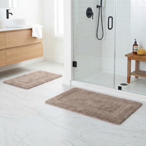 Bathroom Rugs - 2-Piece Cotton Bathroom Mat Set - Machine Washable Bath Mats for Washroom, Kitchen, or Laundry Room by Lavish Home (Taupe) - color: Taupe