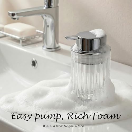 Amolliar Foaming Soap Dispenser, Plastic Pump Clear Glass Soap Dispenser, 8OZ Refillable Hand Soap Dispenser for Bathroom, Kitchen, Bath, Soap Pump Bottle for Liquid or Lotion Dispenser(Silver 2 Pack) - color: Silver