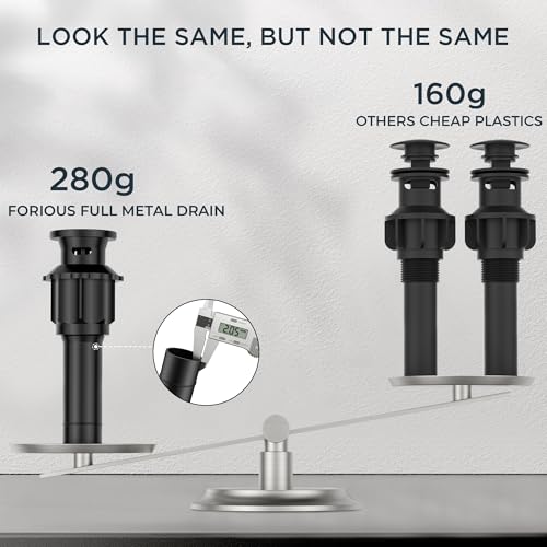 FORIOUS Bathroom Sink Drain with Overflow, Pop Up Drain Assembly with Detachable Basket Stopper, Anti-Explosion and Anti-Clogging Strainer, 304 Stainless Steel, Matte Black - color: Matte Black