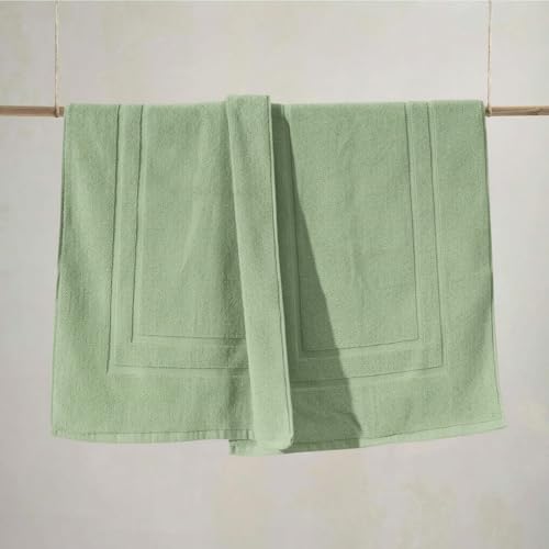 Feather & Stitch 2 Piece Towel Like Bath Mats (30x21 Inch) 100% Cotton Terry Bath Mats, Bathroom Shower Floor Mats [NOT A Bathroom Rug], Soft Absorbent Washable Mats - Pastel Green - color: Pastel Green