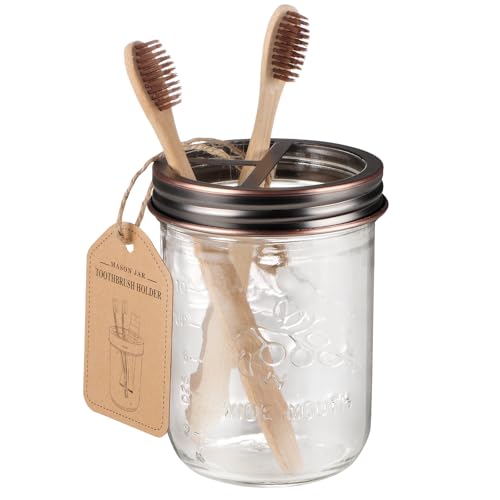 SheeChung Mason Jar Toothbrush Holders, Glass Toothbrush Holders for Bathroom, Bathroom Essentials, Mason Jar Bathroom Accessories Set, Bathroom Countertop Organizer-Oil Rubbed Bronze - color: Oil Rubbed Bronze