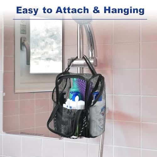Cosmos Mesh Shower Caddy Toiletry Organizer Hanging Shower Tote Bag, Quick Dry Shower Organizer Portable Bath Bag with Durable Zippers & Side Pockets for Travel, Gym, Swimming, Beach and Camp - color: Black