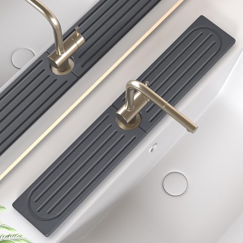 Faucet Mat for Kitchen Sink, Water Absorbent Kitchen Faucet Mat, Durable Sink Splash Guard with Raised Feet, Diatomite Fast Drying Kitchen Sink Faucet Mat, Bathroom Stone Drying Tray for Counter - color: Dark Gray Style 2, size: 23.7" x 4"
