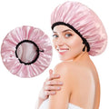Shower Cap for Women, Large Shower Caps Reusable Waterproof with Elastic Band, Silky Satin Double-layer Bath Cap for Braids Long Hair - color: Set D