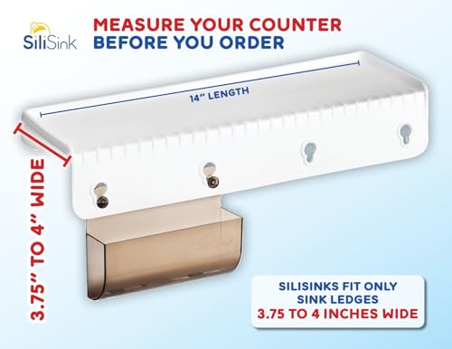 SiliProducts SiliSink Silicone Sink Edge Guard for Kitchen Sink - Fits 3.75” - 4” Wide - The Original Silicone Edge Protector with Sponge Caddy, 14” White - color: White, size: 4in x 14in