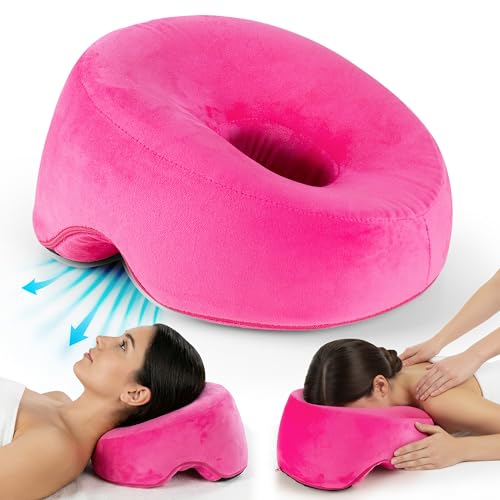 Face Down Pillow for Massage Bed – BBL & Eye Surgery Recovery Headrest | Stomach Sleeping Face Pillow for Prone Sleep, Tanning & Spa | Adjustable Memory Foam Cradle with Removable Cover (Pink) - color: Pink