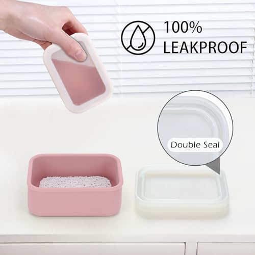 AIDIMMING Leak Proof Silicone Travel Soap Case with Clear Lid & Drain Pad, Compact Bar Soap Container, Portable Soap Holder for Standard Bar Soap & Handmade Soap, Travel Camping Gym (Clear&Pink) - color: Clear&pink
