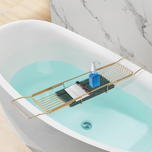 Expandable Bathtub Tray Caddy Shelf with Marble Table Mobile/Tablet Stand, Luxury Bath Tub Tray Rack, Bathroom Home Spa Shower Accessories Perfect Relaxing Spa Gifts for Women and Towel