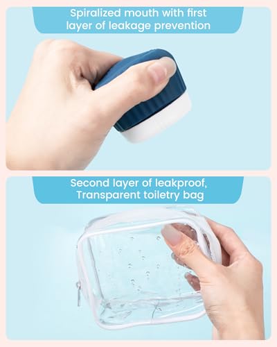 Mrsdry Travel Containers for Toiletries 4 Pack, TSA Approved Travel Size Toiletries, Travel Size Containers, With Clear Bag Leak Proof Silicone Jars, Travel Essentials Creams Jars Carrying Small Items - color: Blue, size: 1 oz