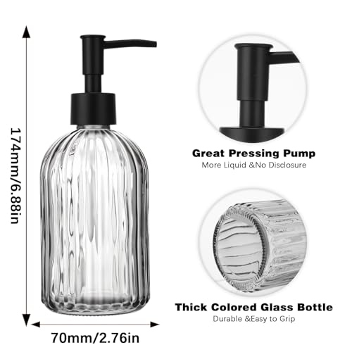 3 Pack Glass Soap Dispenser with Rust Proof Pump, 14 Oz Refillable Liquid Soap Dispenser for Bathroom & Kitchen (Grey)