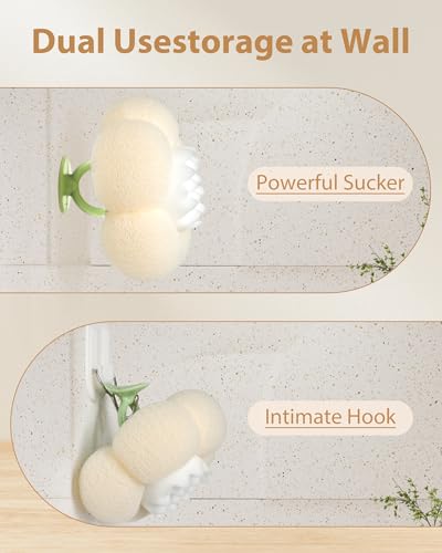 2026 Super Soft Flower-Shaped Suction Cup Bath Sponge, Upgraded 2-in-1 Flower-Shaped Ball Exfoliating Bath loofah Cleaning Brush, Mesh Shower Body Sponge Accessories for Women, Men Shower (4 Color) - style: Jasmine Cloud Powder+Fruit Green+Warm White+Cher