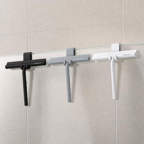 Minismus Shower Squeegee with Hook - Silicone Window Wiper - Shower Squeegee for Glass Doors - Glass Squeegee Bathroom Shower - Window Squeege (8.25 Inches, Black) - color: Black Hook