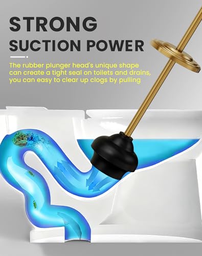 DOWRY Anti-Hand Off Toilet Plunger with Holder for Bathroom,Powerful Efficient Force Suction Cup,Heavy Duty, Deep Cleaning, Gold - color: Gold