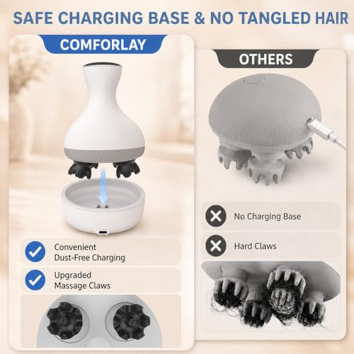 Electric Cordless Hair Scalp Massager for Hair Growth, Handheld Hair Kneading Scrubber with Red Light, Deep Clean Scalp Scrubber, Portable Head Scratcher for Stress Relax, Gifts for Parents