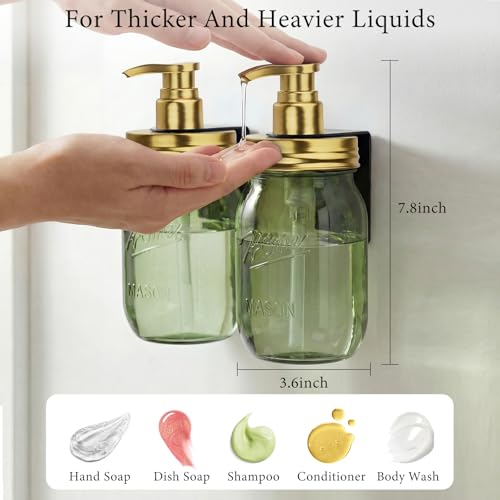 Amolliar Plastic Mason Jar Soap Dispenser with Pump Lid,16OZ Refillable Hand Soap Dispenser Set with Cute Lables - Farmhouse Decor for Kitchen Bathroom, Liquid Soap, Dish Soap, Lotion (2 Pack, Green) - color: Green Jar With Gold Pump