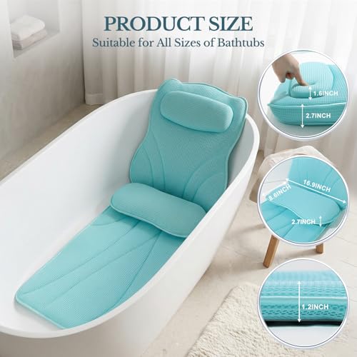 Extra Long Thick Full Body Bath Pillow for Tub with Lumbar Pillow- Luxury 4D Air Mesh Bathtub Pillow with Head, Shoulder & Back Support, Non-Slip Bath Cushion with Suction Cups-Lake Blue - color: Lake Blue