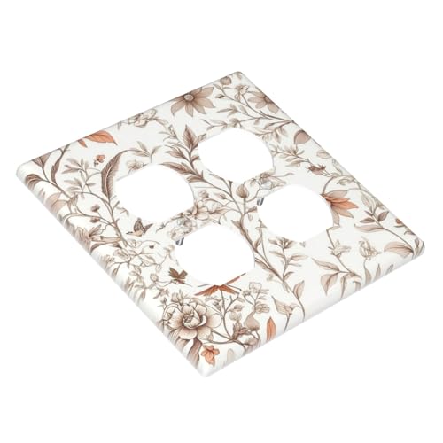 Light Switch Cover Plate Boho Floral Beige Flower And Leaf Botanical 2 Gang Duplex Outlet Covers GFCI Decorative Switch PlatesWall Plates for Bathroom Bedroom Decor - color: Boho Floral Beige Flower And Leaf Botanical, size: 2 Gang Duplex - 4.6 x 4.5 IN