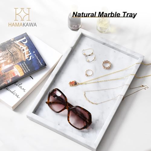Italian White Marble Vanity Tray, Real Natural Bathroom Tray 12 inch, Carrara White Stone Trays, Large Perfume Trays, Cosmetic Organizer - color: Carrara White Rect 12-in