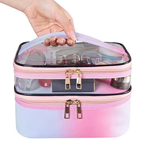 Travel Makeup Bag Cosmetic Bag Makeup Bags for Women Cosmetics Cases Portable Waterproof Foldable (Rainbow Pink) - color: Rainbow Pink