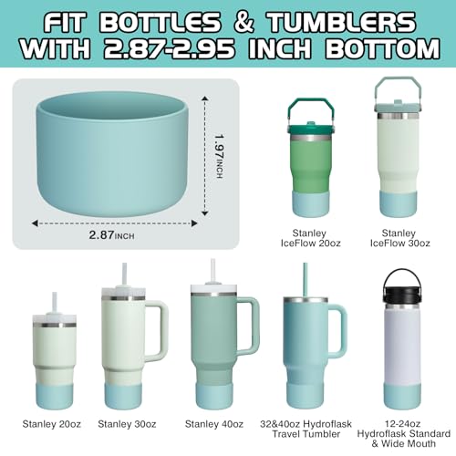 WUQID Silicone Boot Sleeve Compatible with Hydro Flask Travel Tumbler with Handle 32oz&40oz and 12-24oz Hydroflask Bottle & Stanley 20 30 40oz Tumbler, Fit 2.83-2.95in Bottom, Anti-Slip Bottle Cover - color: Dew
