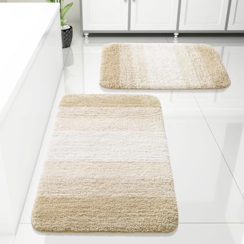 Arotive Bathroom Rugs Sets 2 Piece, Shaggy Soft and Absorbent Microfiber Bath Rugs, Machine Washable Dry Bath Mats for Bathroom, 30x20 and 24x16, Light Beige - color: Light Beige, size: 30" X 20" + 24" X 16"