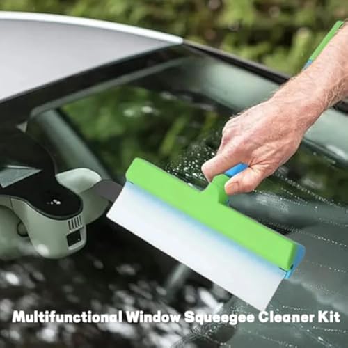 Scratch-Free & Streak-Free Squeegee 5-Piece Set for Glass Cleaning, Recyclable Silicone Window Squeegee Kit, Ultra-Flexibles 3 in 1 Windows Cleaning Scraper, for Windows, Mirrors, Car (Blue) - color: Blue